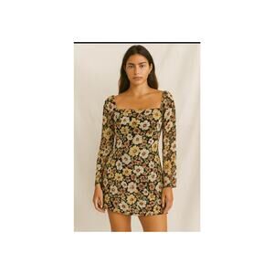 Abbeline Floral Print Long Sleeve Mini Dress Scoop Neck Back Tie NWT XS